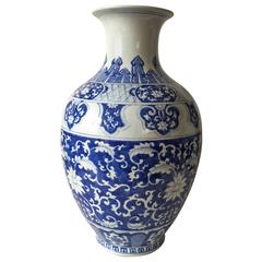 Late 20th Century Chinese Baluster Blue and White Vase Qianlong Mark