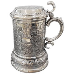 Retro 20th Century Italian Sterling Silver Tankard Victorian revival ceased, embossed