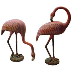 Retro Pair of Pink Flamingo Statues