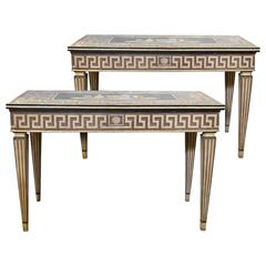 Pair of Italian Neoclassical Painted Consoles or Side Tables with Scagliola Top