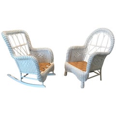 Antique Wicker Chair and Rocker