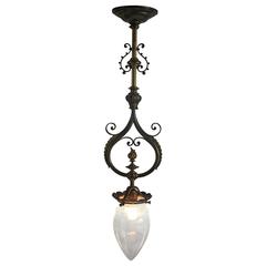 Art Nouveau Bronze Pendant with Opaline Glass, circa 1900s 12