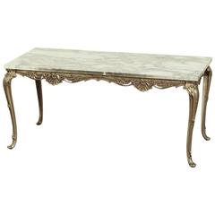 Mid-Century French Gilded Brass Louis XV Marble-Top Coffee Table