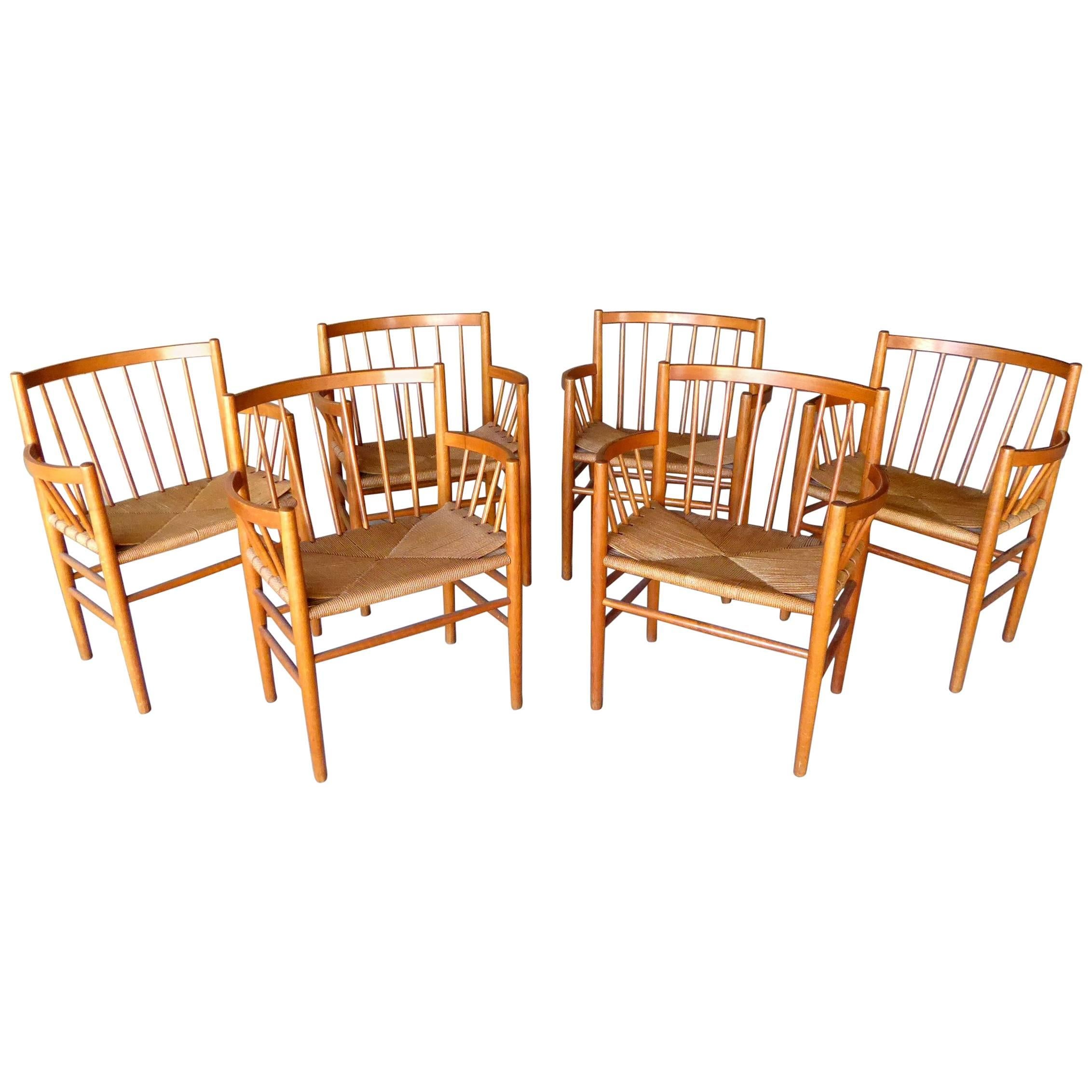 Set of Six, 1950s Danish Oak Dining Armchairs by Jørgen Bækmark for Fdm Møbler For Sale