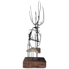 Vintage Abstract 1950s Wood, Iron and Stone Sculpture by Jack Cartlidge