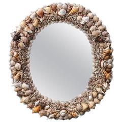 Retro Tony Douquette Style Sea Shell Encrusted Oval Mirror