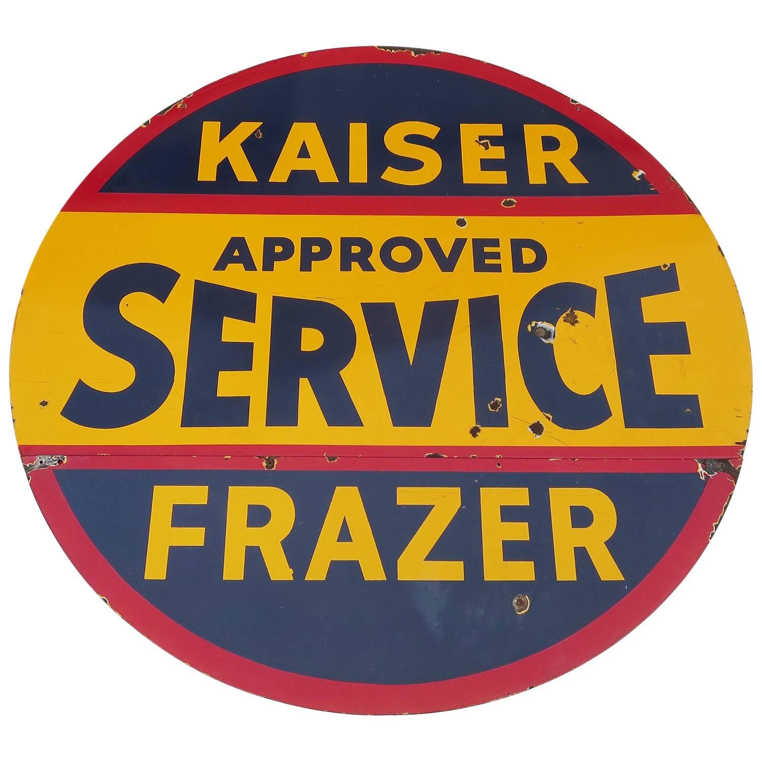 Kaiser / Frazer Automobiles Porcelain Enamel Double Sided Service Sign
