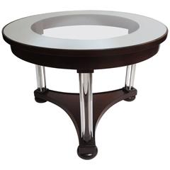 Art Deco Side Table with Glass and Steel Legs 1