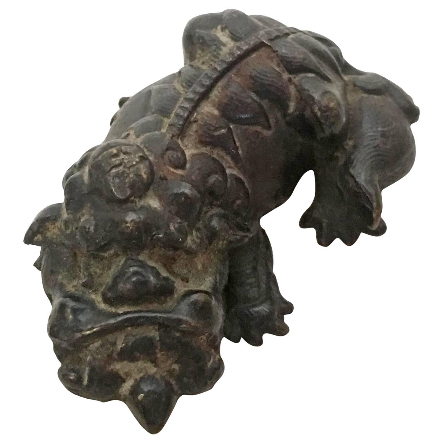 18th Century Xuande Mark Chinese Bronze Mythical Beast Paper Weight For Sale