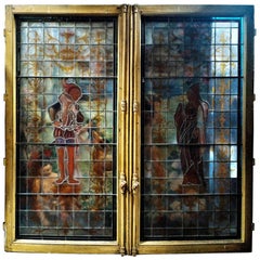 Renaissance Revival Stained Glass Framed Double Window, Paris, 19th Century