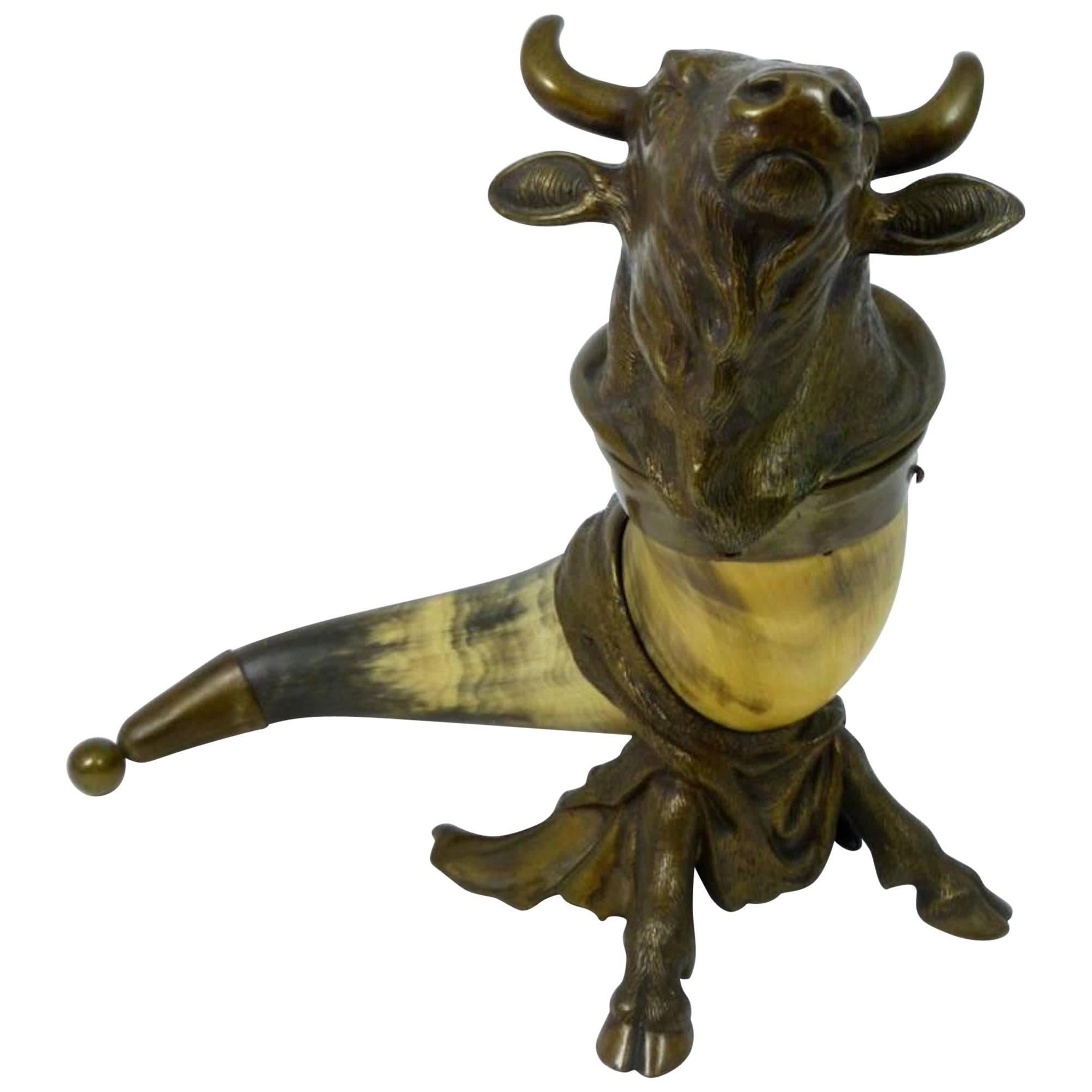 Viennese Bronze Table Snuff Mull or Inkwell as a Bull