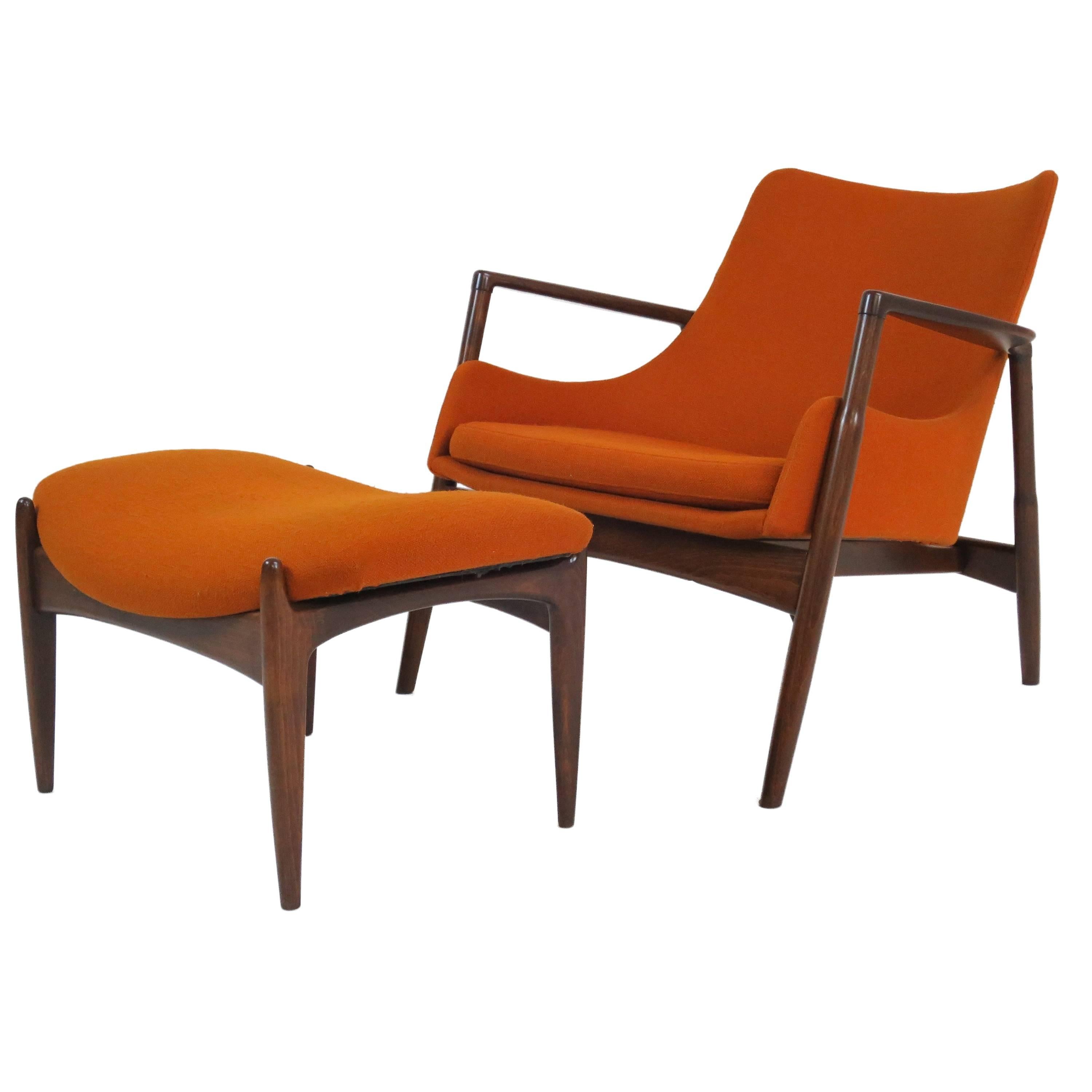 Rare Ib Kofod-Larsen Lounge Chair and Ottoman for Selig For Sale
