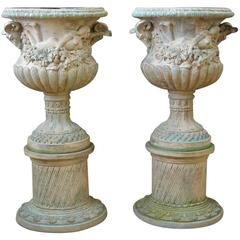 Vintage Neoclassical Style Planters, Patinated Bronze