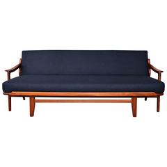 Arne Wahl Iversen Teak Restored Daybed / Pull Out Sofa in Charcoal Wool