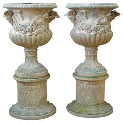Vintage Neoclassical Style Planters, Patinated Bronze 