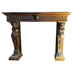 Large Renaissance Revival Fireplace in Hand-Carved Walnut, France, 19th Century