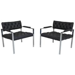 Pair of Leather Tufted Lounge Chairs by Harvey Probber