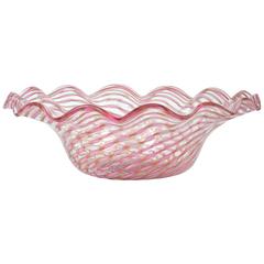 Salviati Murano Glass Pink Ribbon and Copper Aventurine Bowl