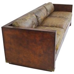 Distressed and Patinated Leather Smoking Room Sofa