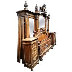 French Bedroom Set, Louis XVI Rocaille Style Walnut, 19th Century