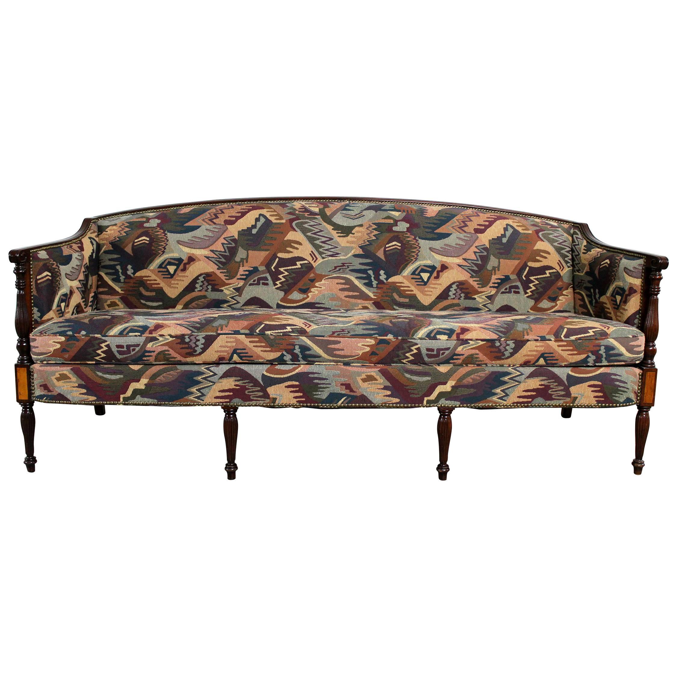 Vintage Classical American Federal Carved Sheraton Style Settee Sofa