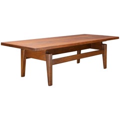 Danish American Studio Craft Risom Floating Top Walnut Coffee Table Cabinmodern