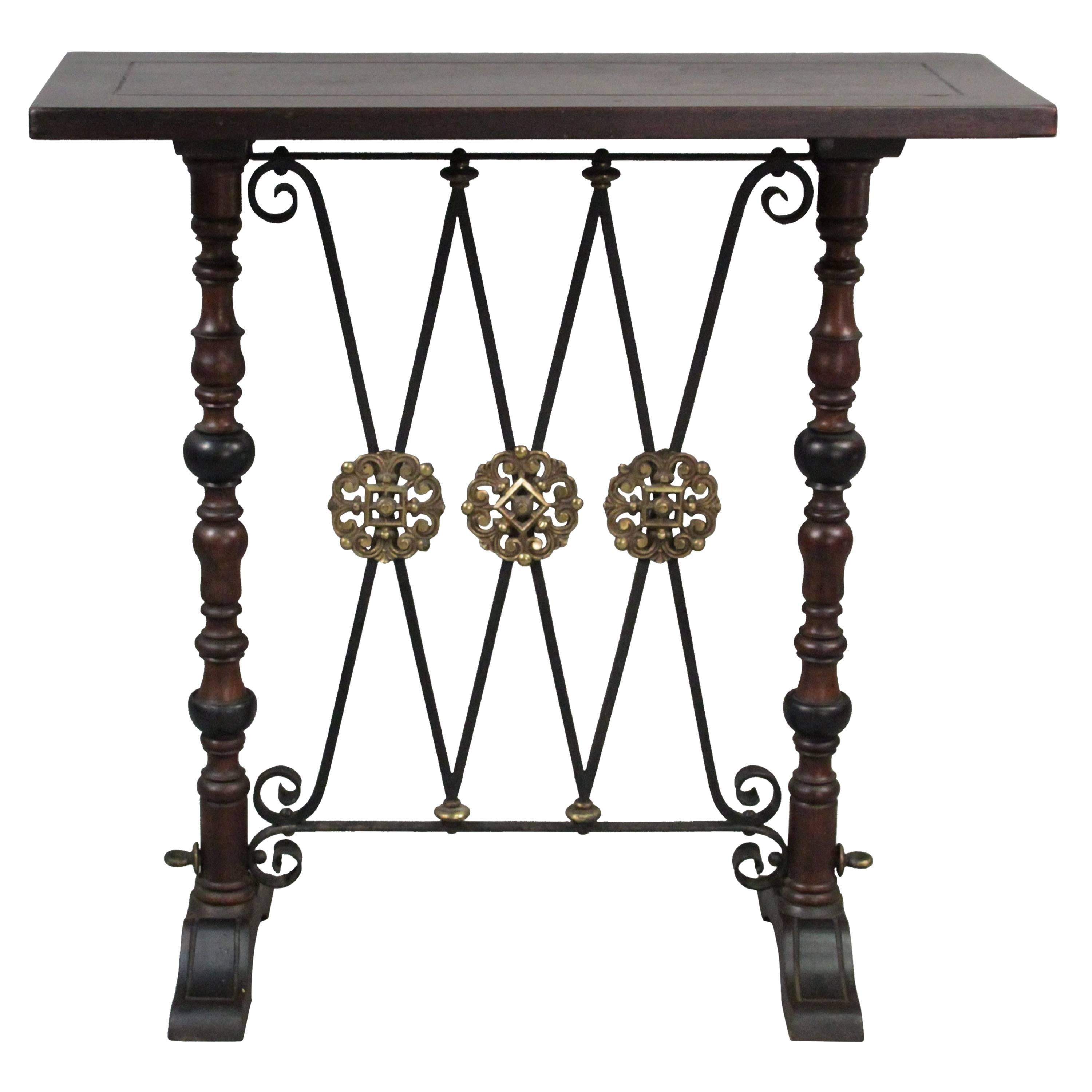 1920s Spanish Revival Console Table with Bronze Medallions