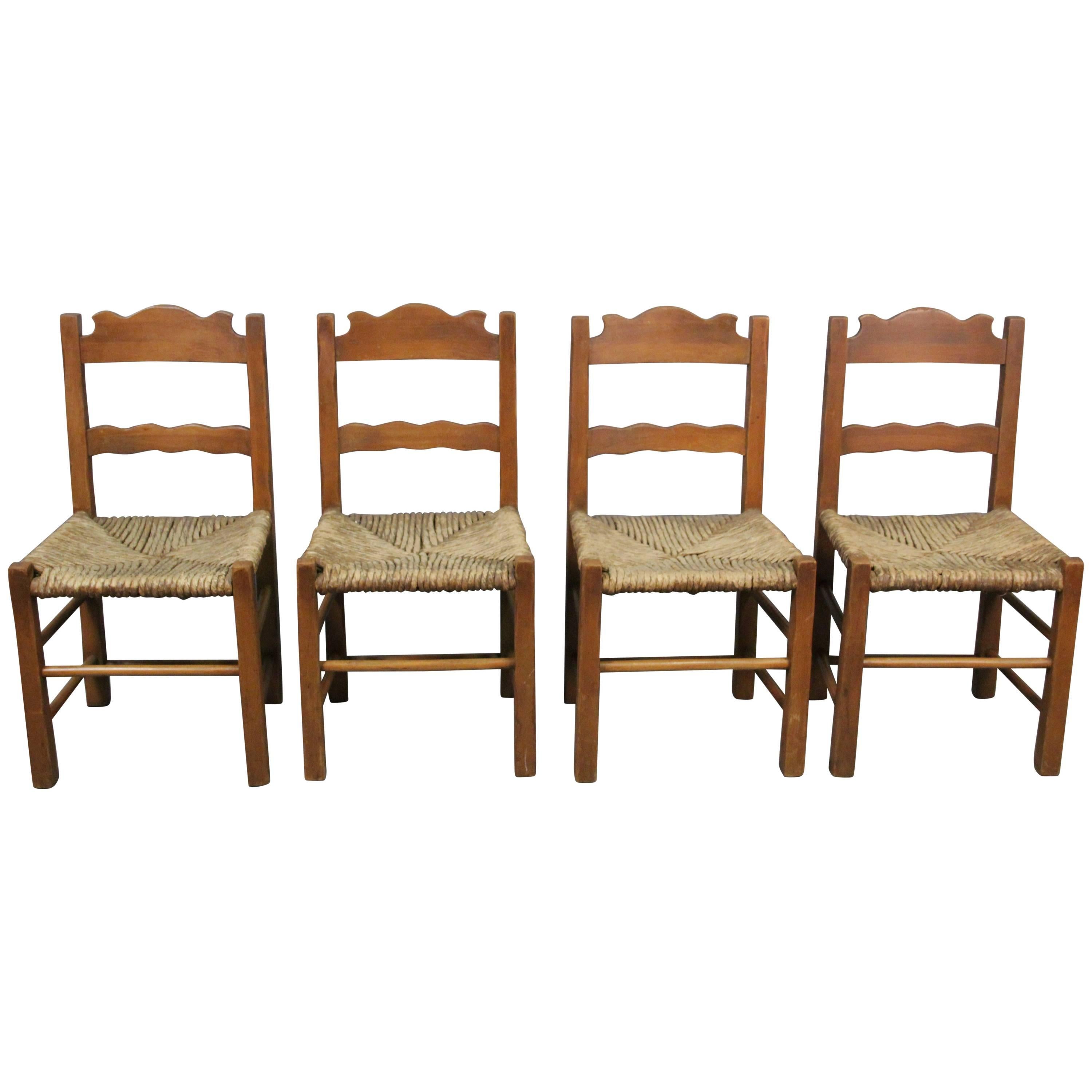 1930s Set of Four Coronado Chairs with Rush Seat