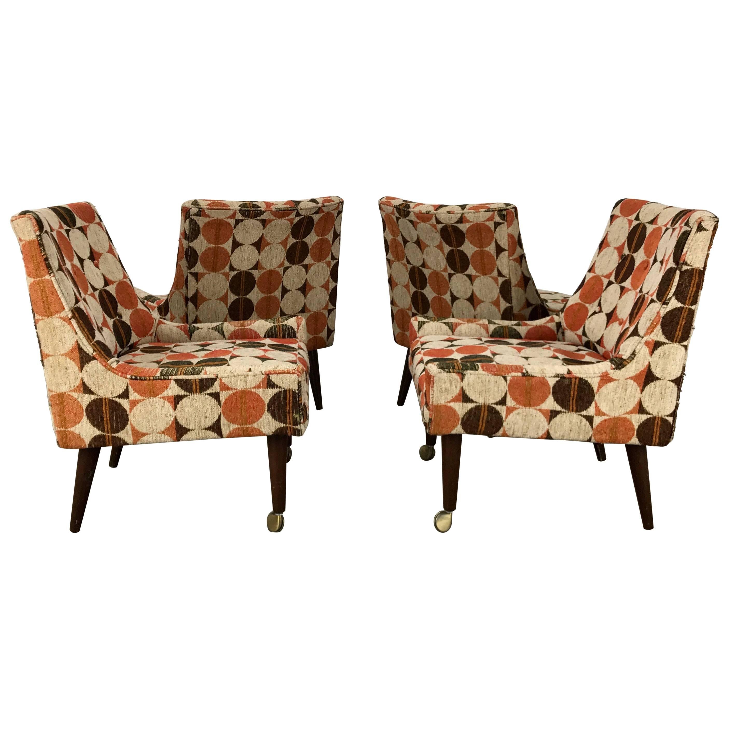 Set of Four Modernist Slipper Chairs in Manner of Harvey Probber, Larsen Fabric