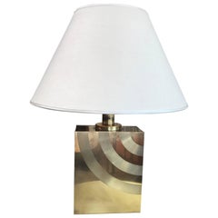 Italian 1960s Brass Table Lamp with Striped Detail