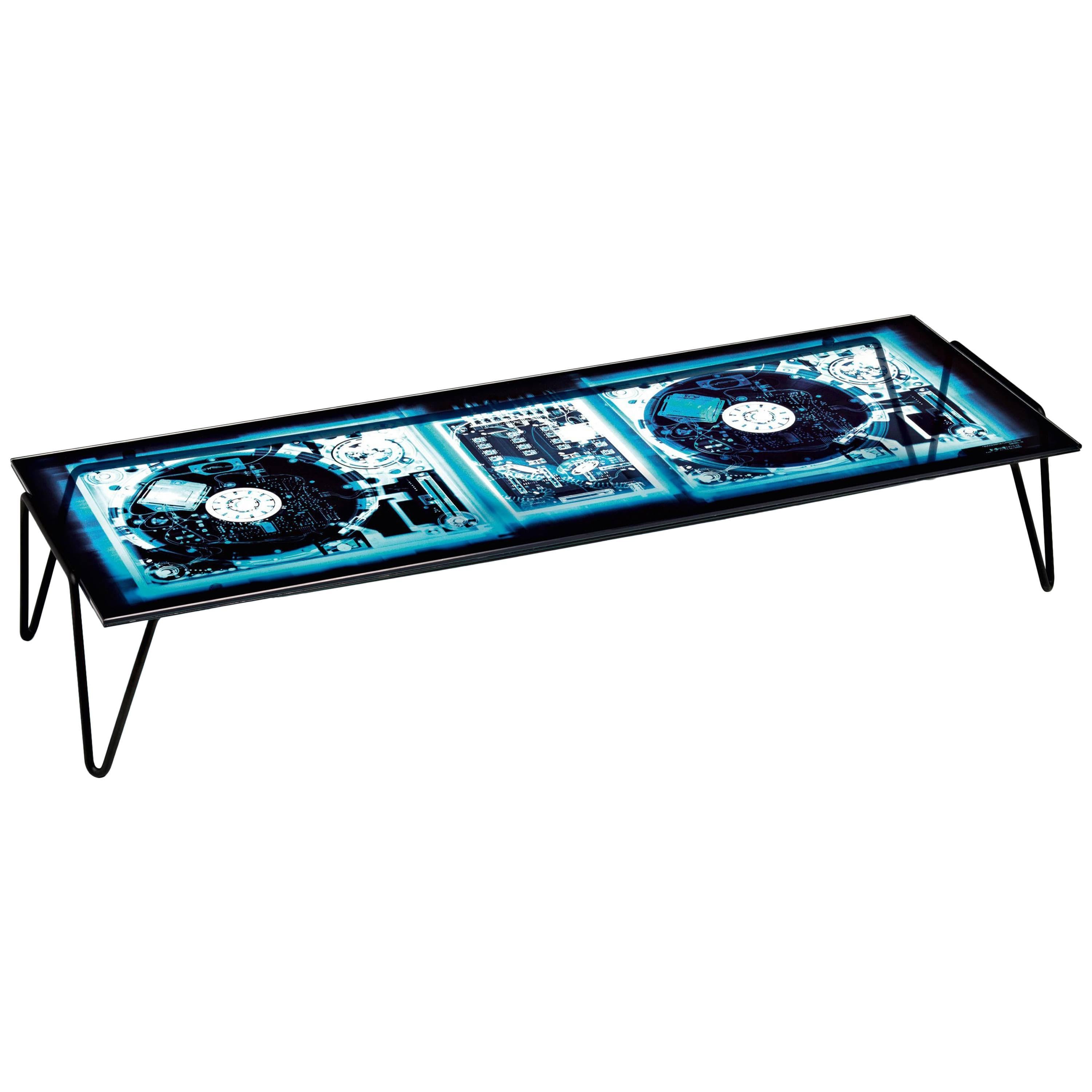 Moroso Xraydio Coffee Table in X-Ray Printed Plate Glass and Raw Black Steel For Sale