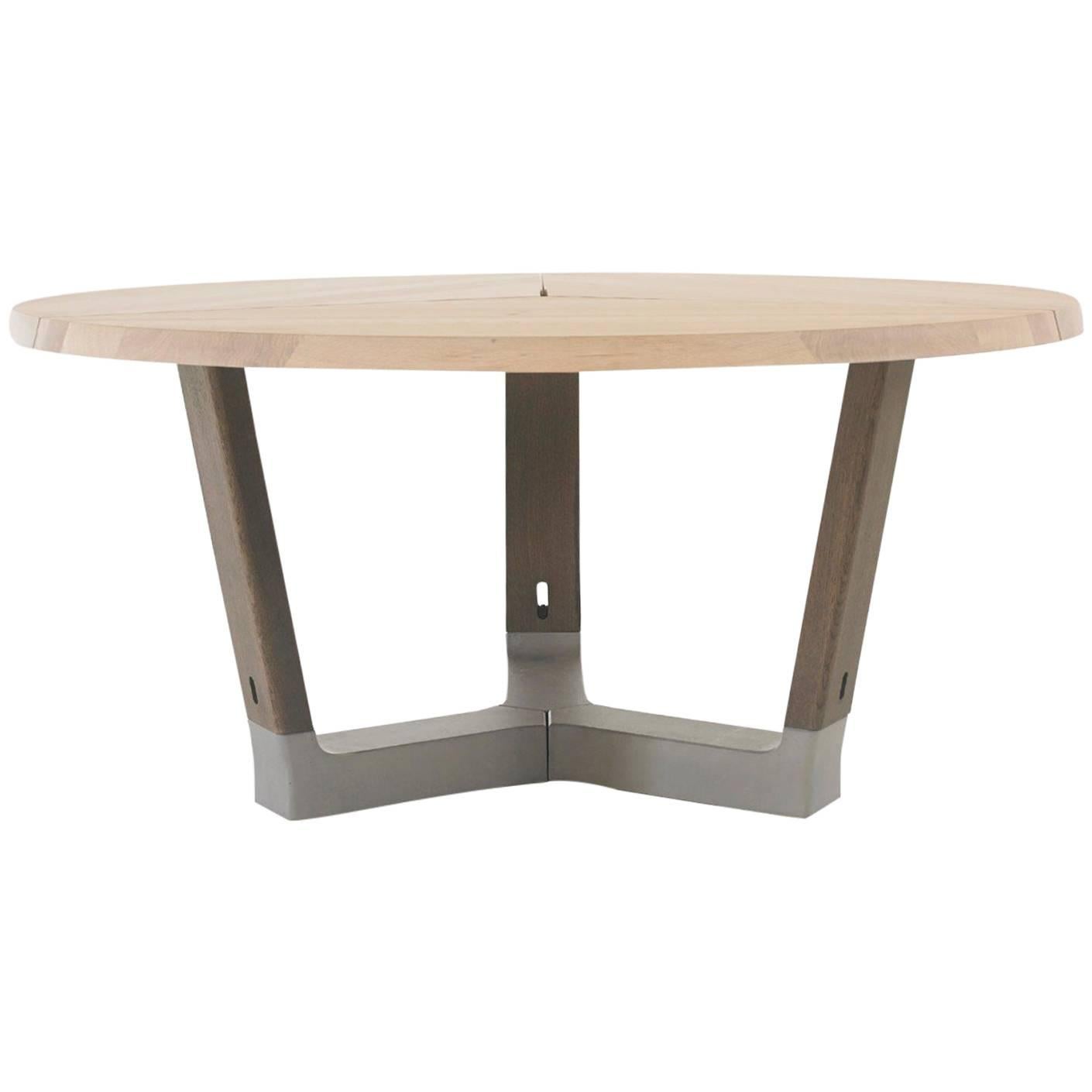 ARCO Base Round Dining Table in Solid Wood with Concrete Detail For Sale