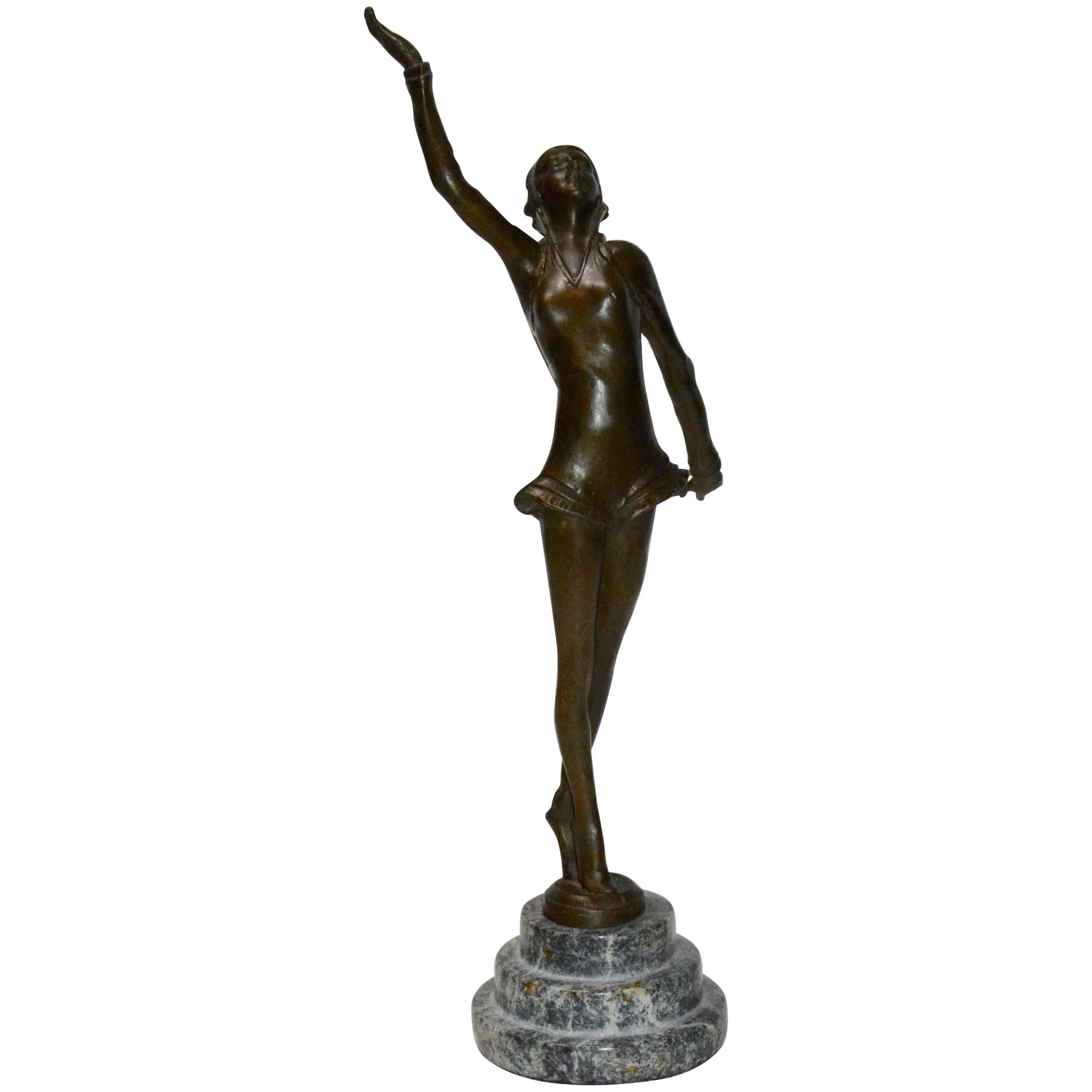 Bronze Water Dancer on Marble Statue
