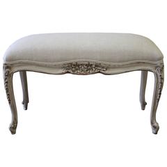Antique French Painted and Upholstered Bench