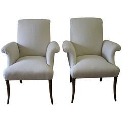 Pair of Art Deco Style Linen Upholstered French Chairs Pair of Art Deco Style Linen Upholstered French Chairs
