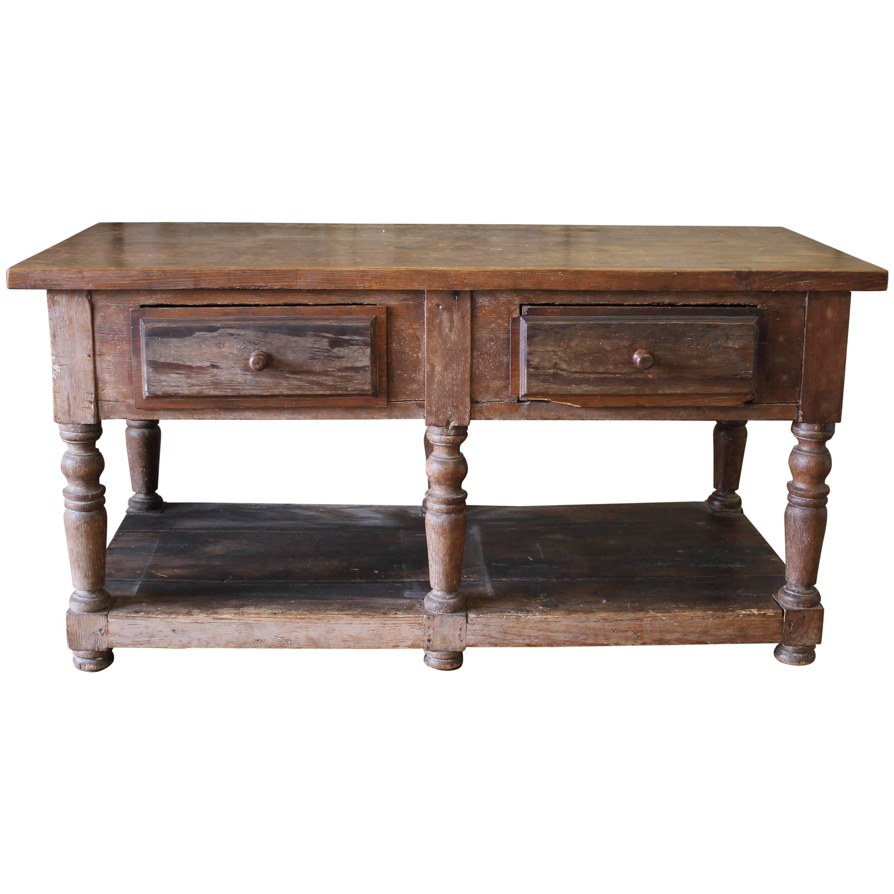 19th Century Antique French Drapers Table with Drawers