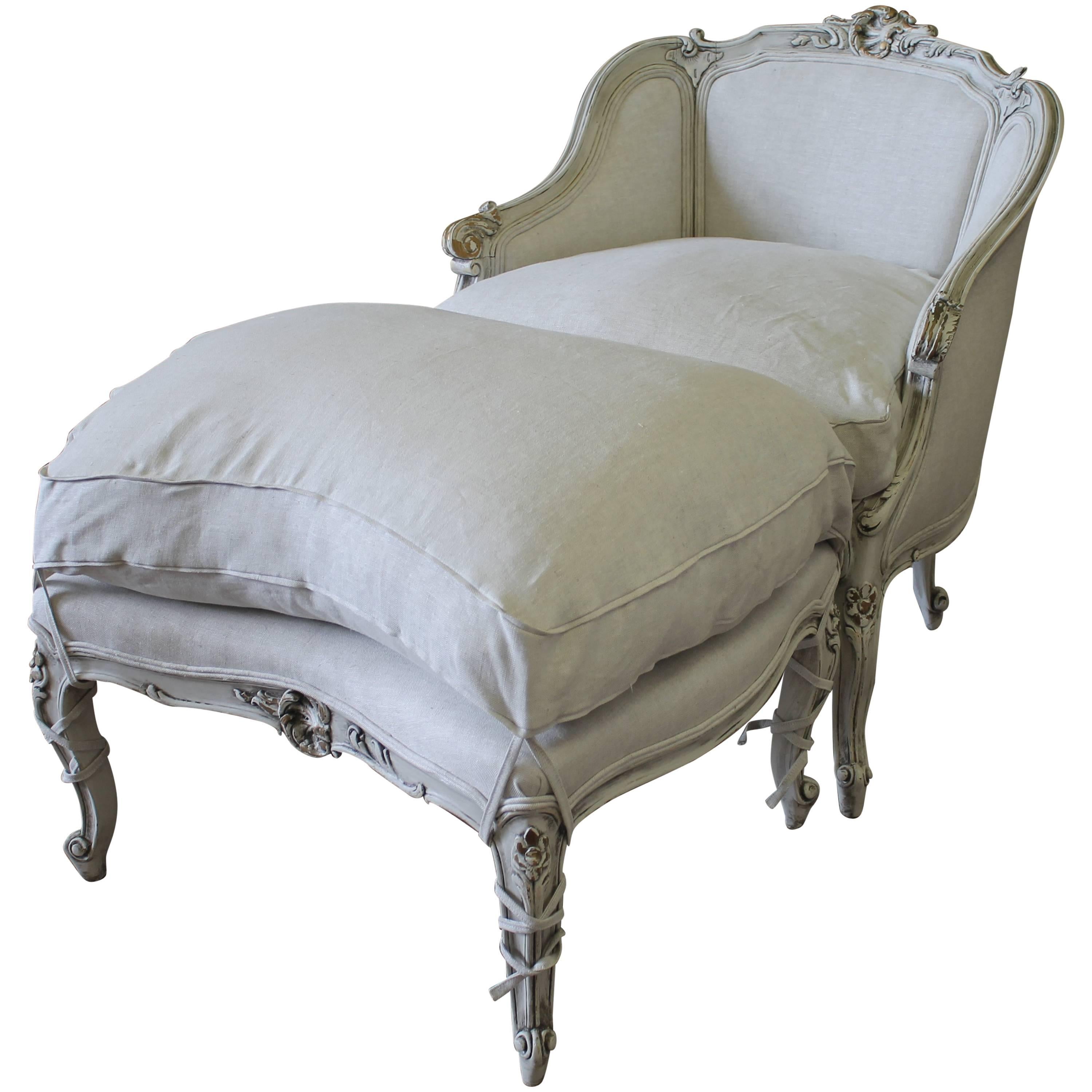 19th Century Louis XV Style Antique French Chair with Ottoman