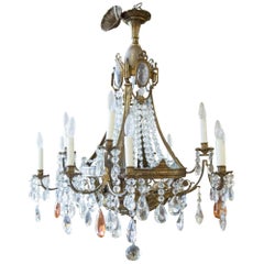 19th Century French Louis XVI Style Bronze and Crystal Twelve-Light Chandelier