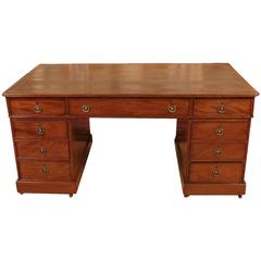 Antique English Georgian Style Mahogany Partners Desk with Tooled Leather Top