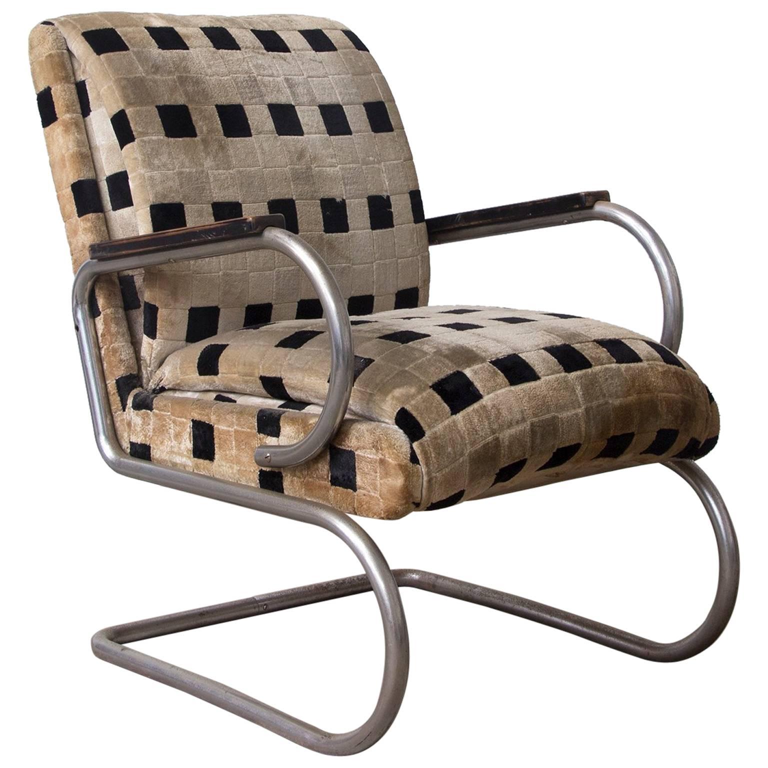 Original French Art Deco Lounge Chair and Original Soft Comfy Fabric, circa 1935
