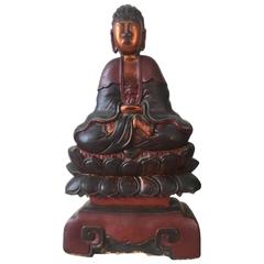 Late 19th Century Chinese Gilt Lacquered Wooden Buddha Statue
