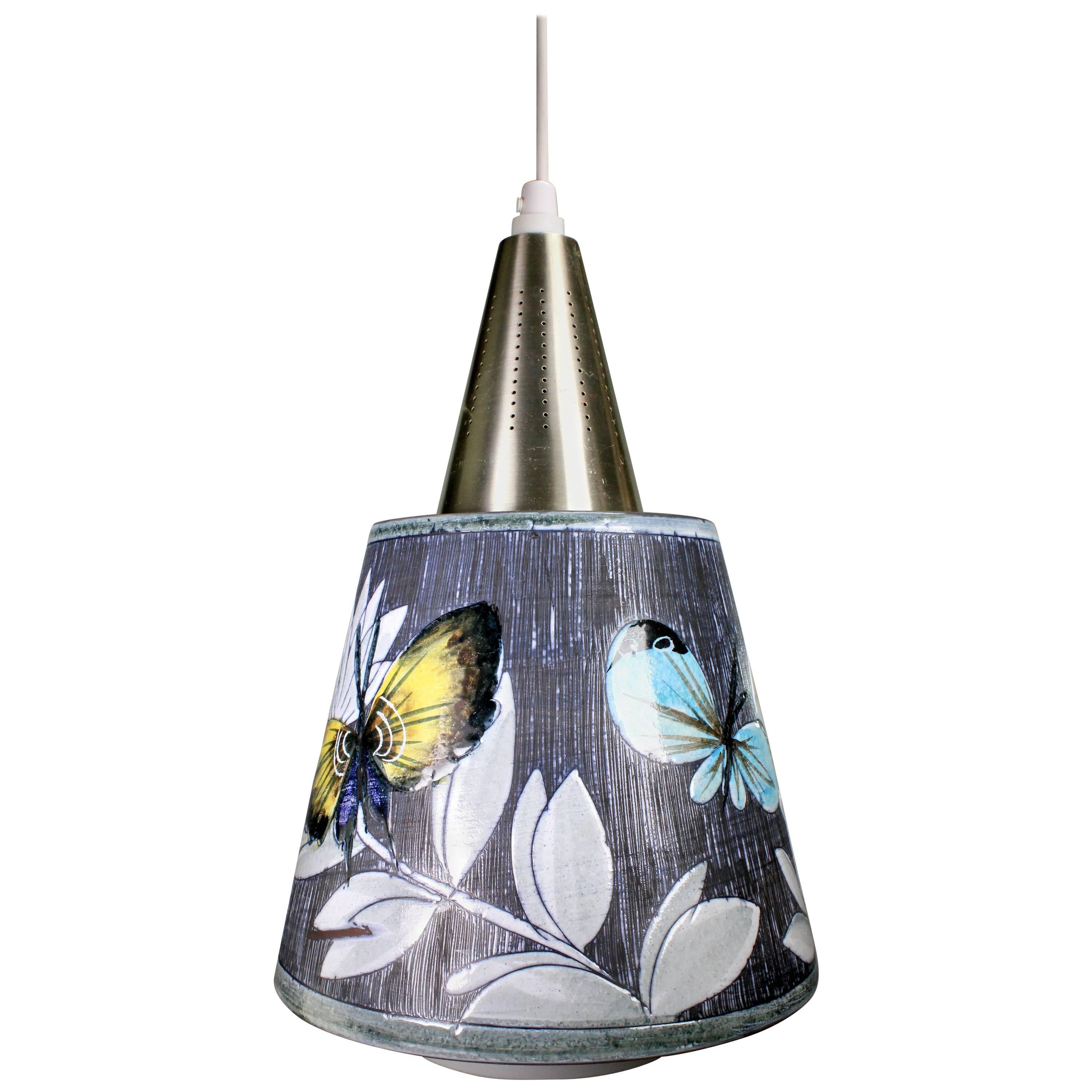 Ciondolo in ceramica organico a farfalla floreale Tilgmans 1960 svedese
