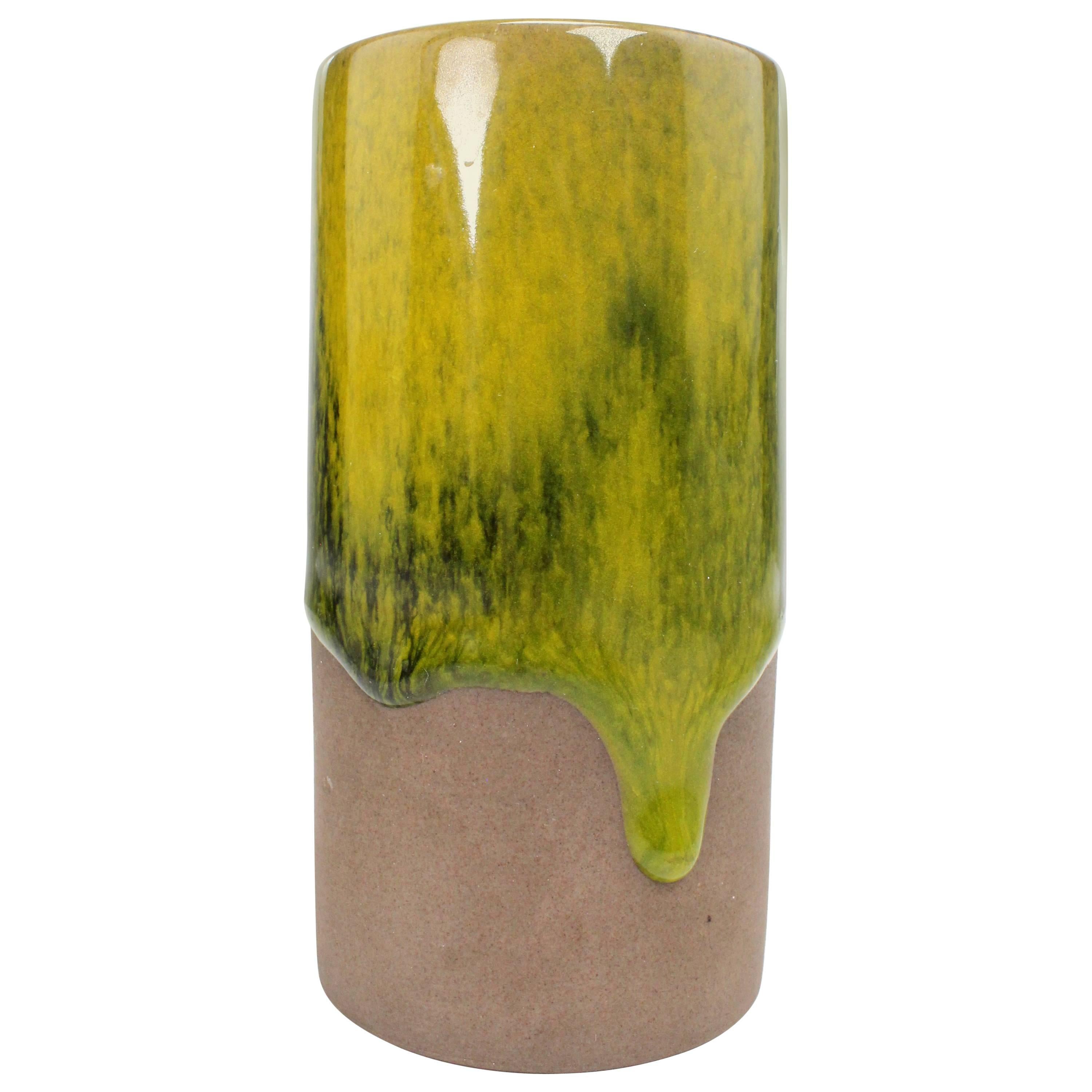 Organic Modern Nylund for Nymølle Yellow, Green Ceramic Vase, 1960s