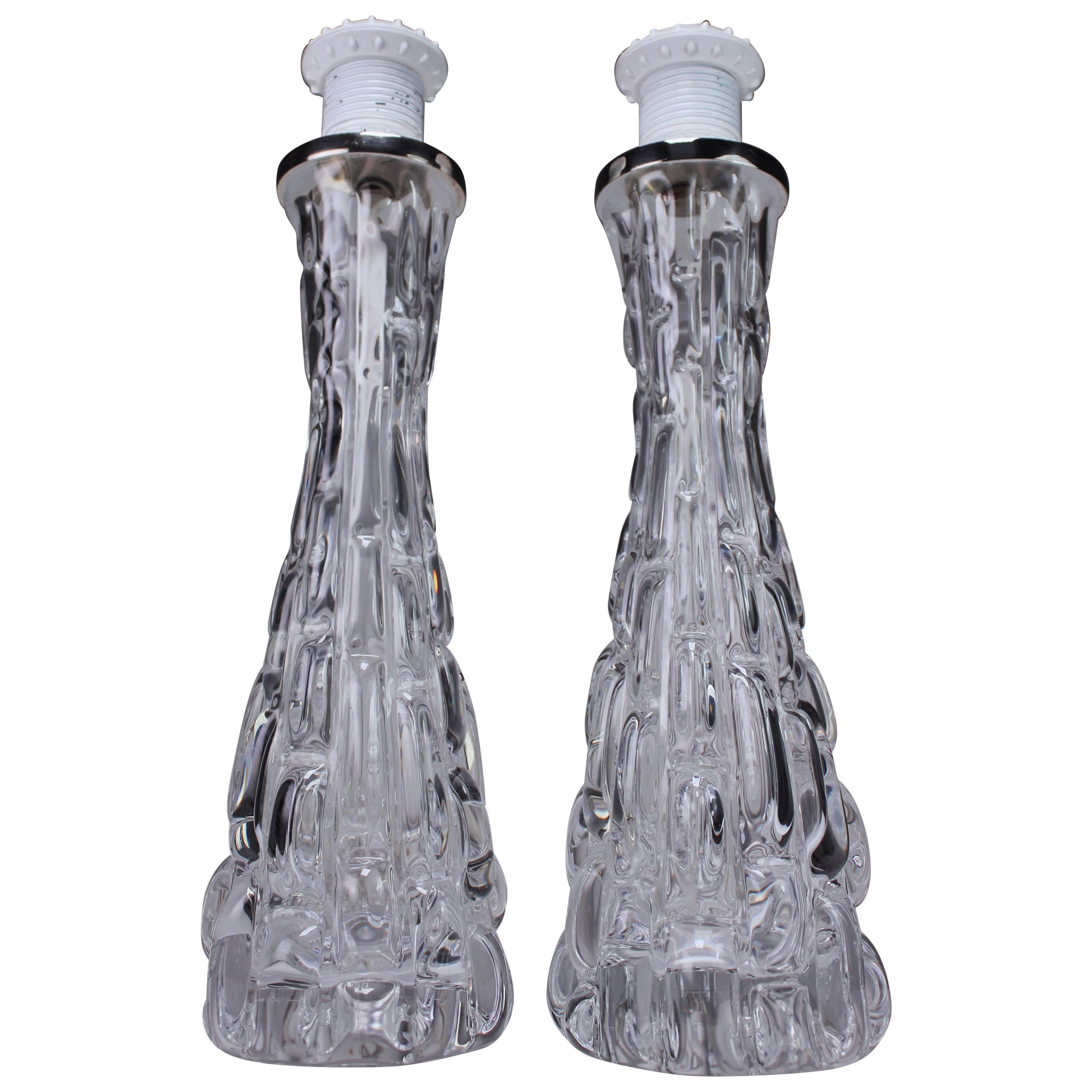 One of Three Crystal Fagerlund for Orrefors Textured Table Lamp, 1960s
