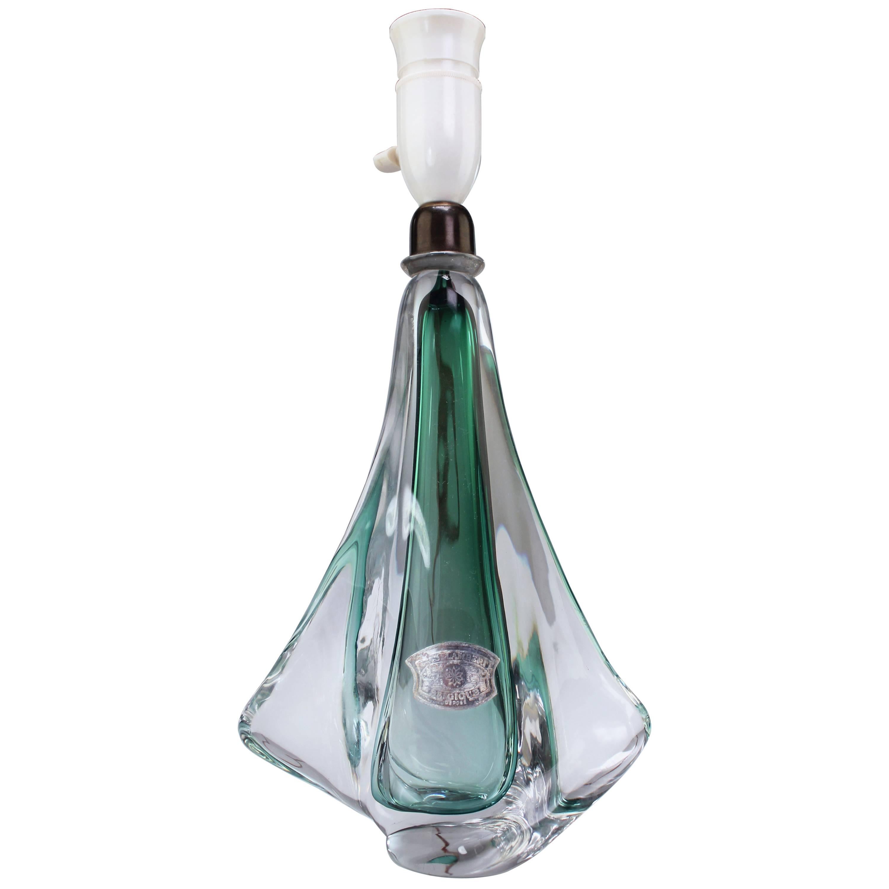 Lampe en cristal vert émeraude de Val St. Lambert des années 1950