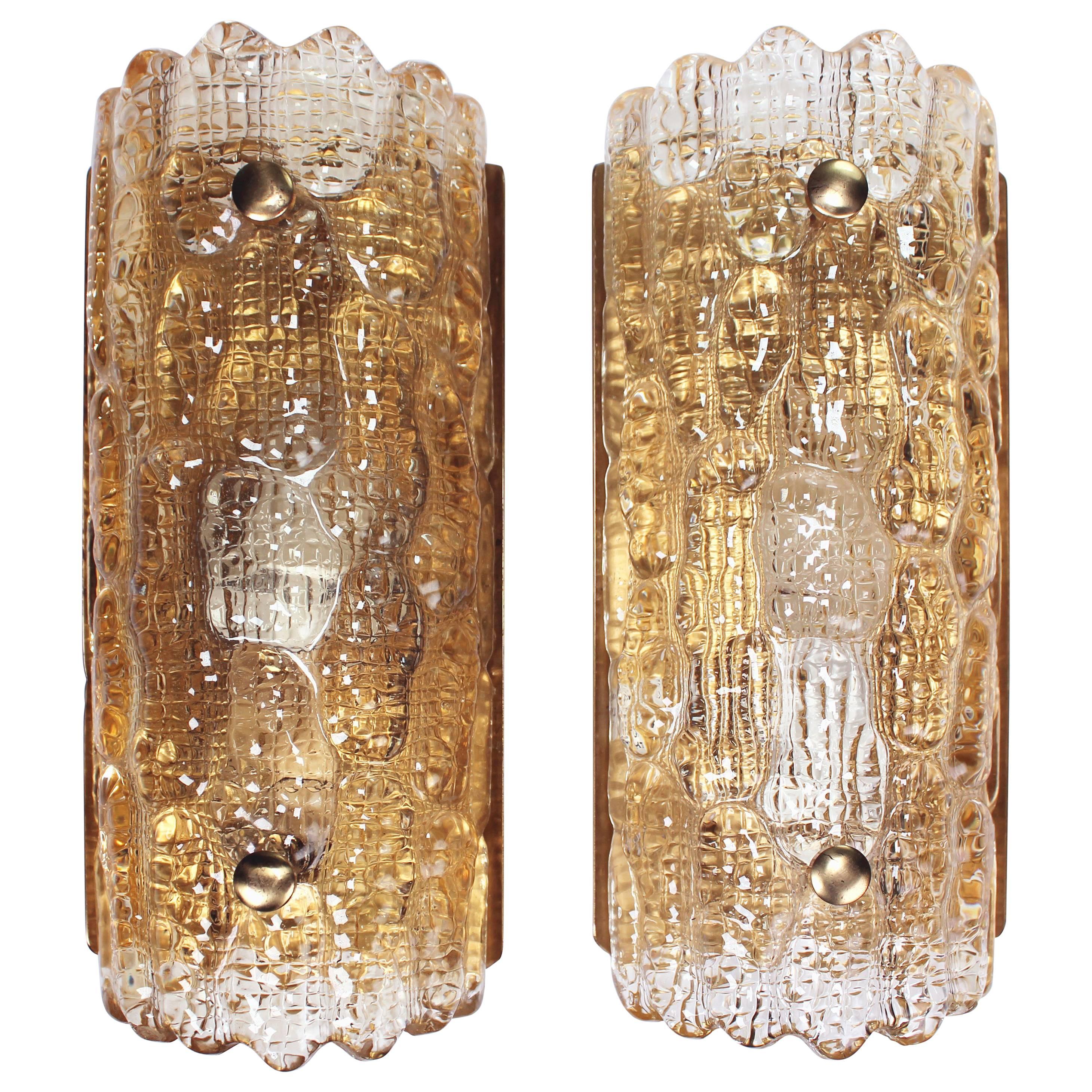 Carl Fagerlund for Orrefors Champagne Gefion Crystal Wall Sconces, 1970s