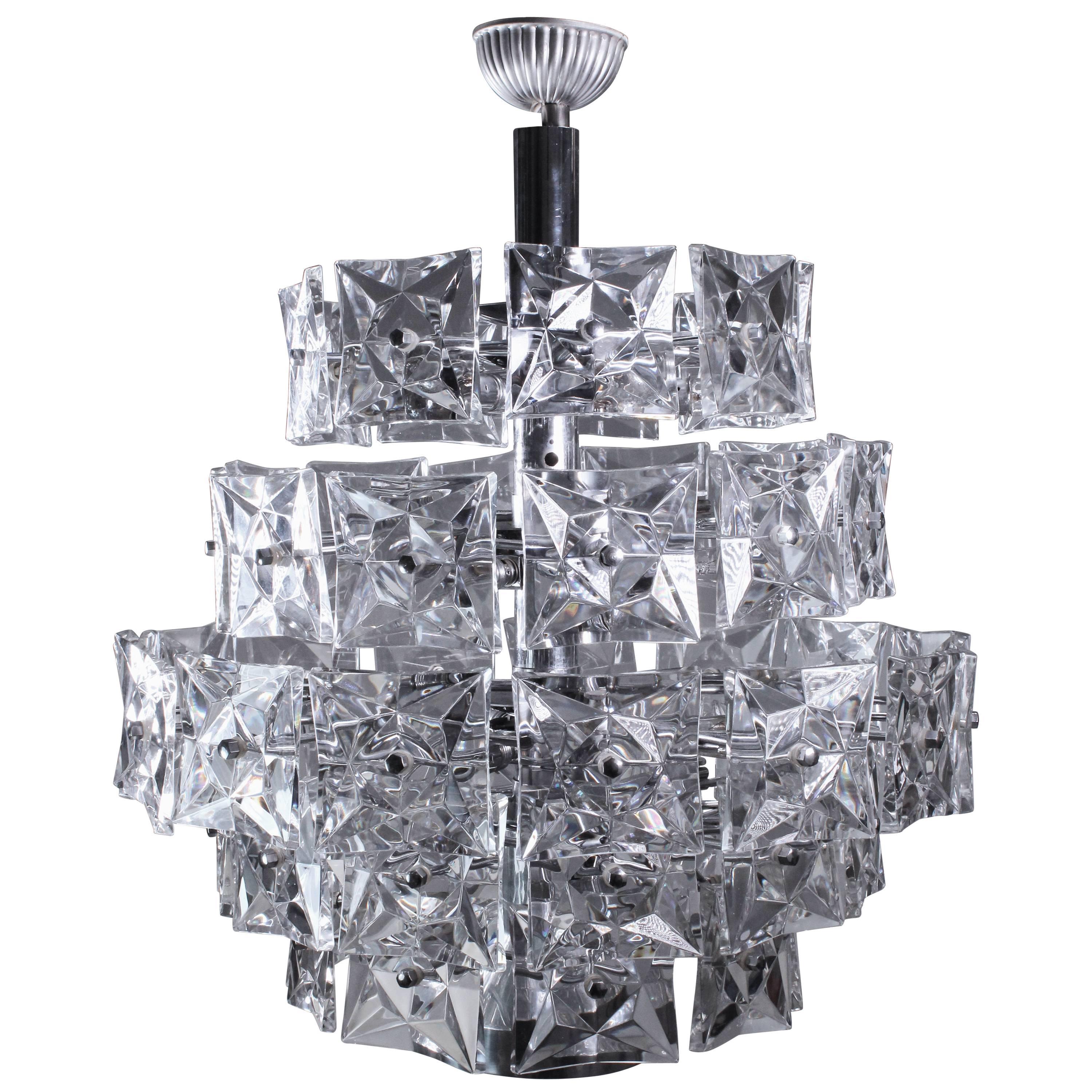 Mid-Century Modern Kinkeldey Crystal and Chrome Chandelier, 1970s