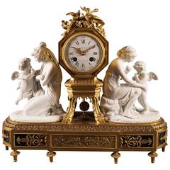 Mantel Clock Louis XVI Style with White Bisque Figures of Cupid Teaching Love 9