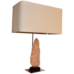1970s Quartz Rock and Brass Table Lamp