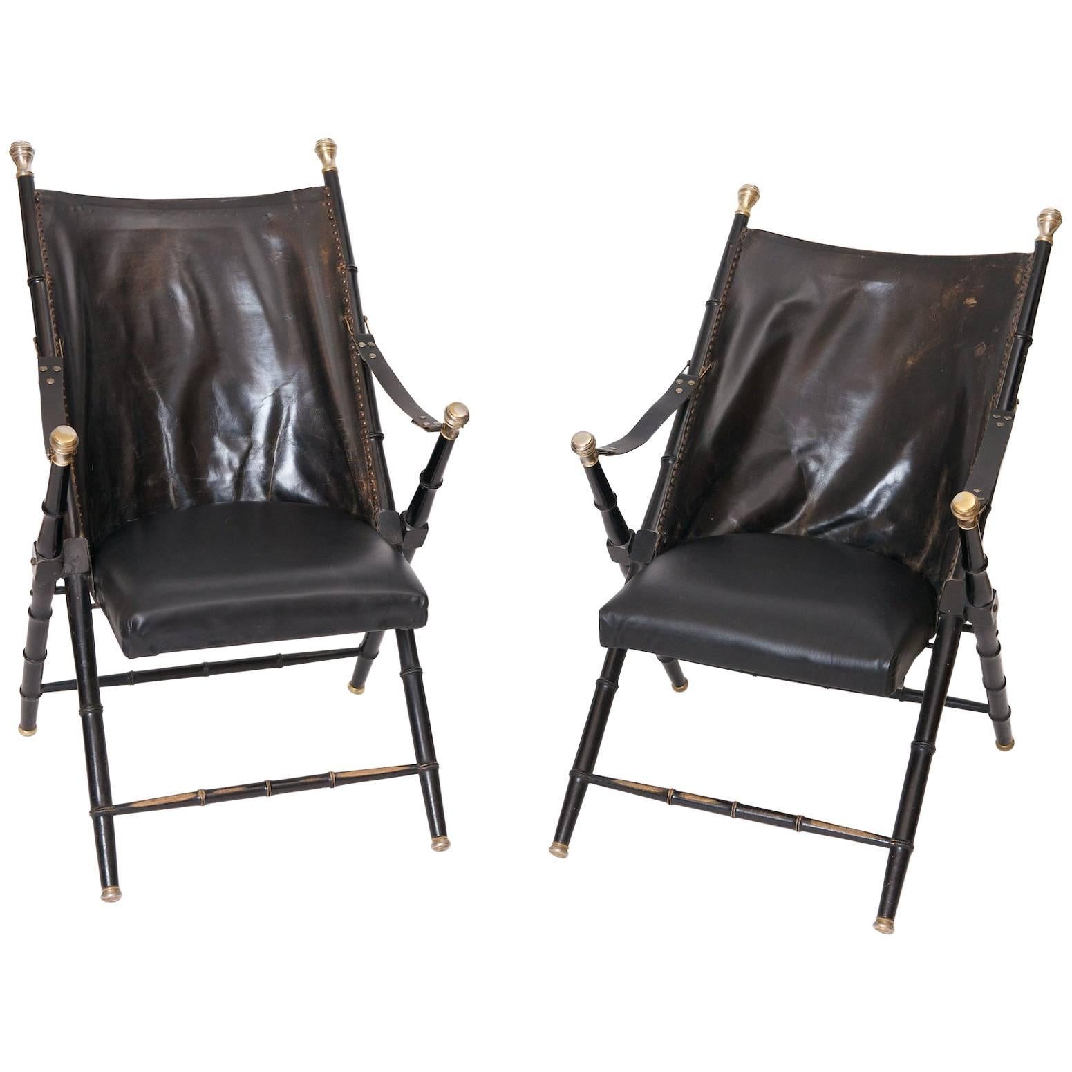 Pair of leather Campaign Chairs